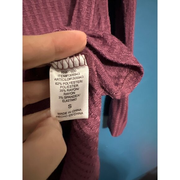 Chaser Waffle Mauve Long Sleeve Top W/ Button Cuff Accents - Picture 3 of 5